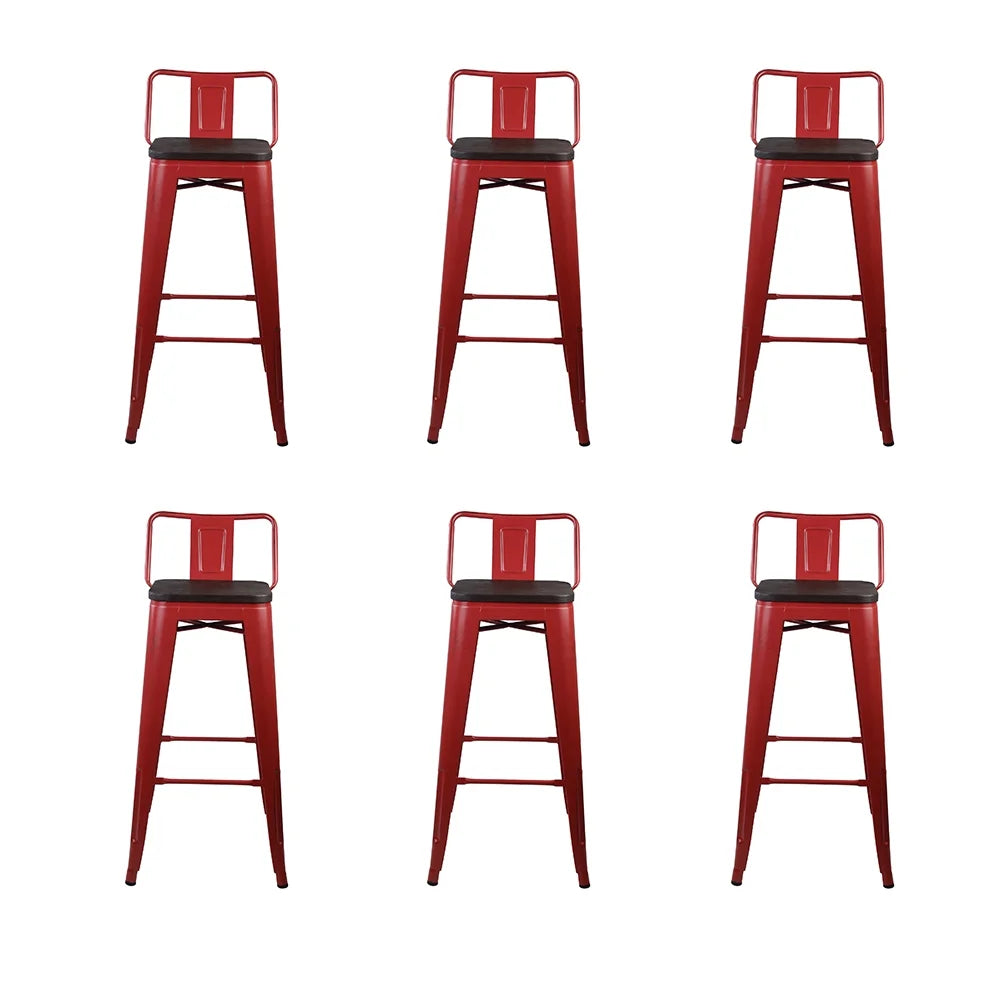 Red 30 inch Low Back Metal Barstools with Wood Seat, Set of 6 I133896