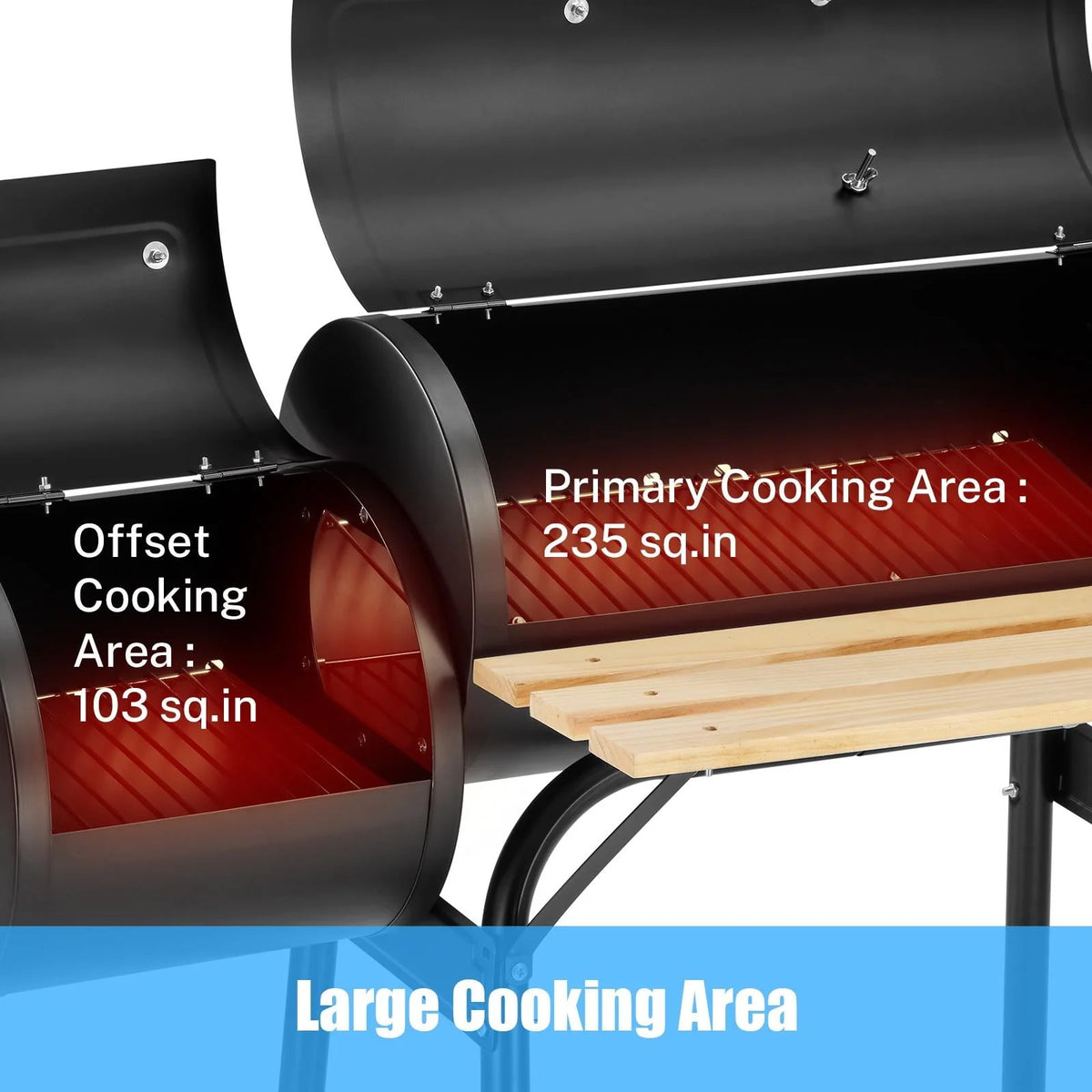 Charcoal Grill, 45.28-Inch Portable Offset Smoker with Wheels & Thermometer O856710