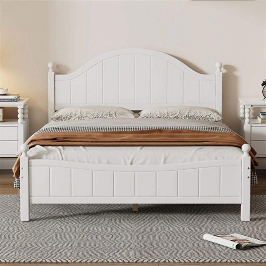 Solid Wood Queen Bed White Y873507