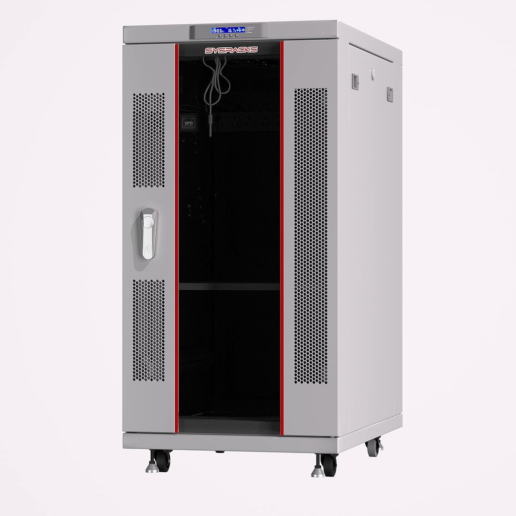 22U 35 Inch Deep Grey White Server Rack Cabinet Enclosure on Wheels V118436