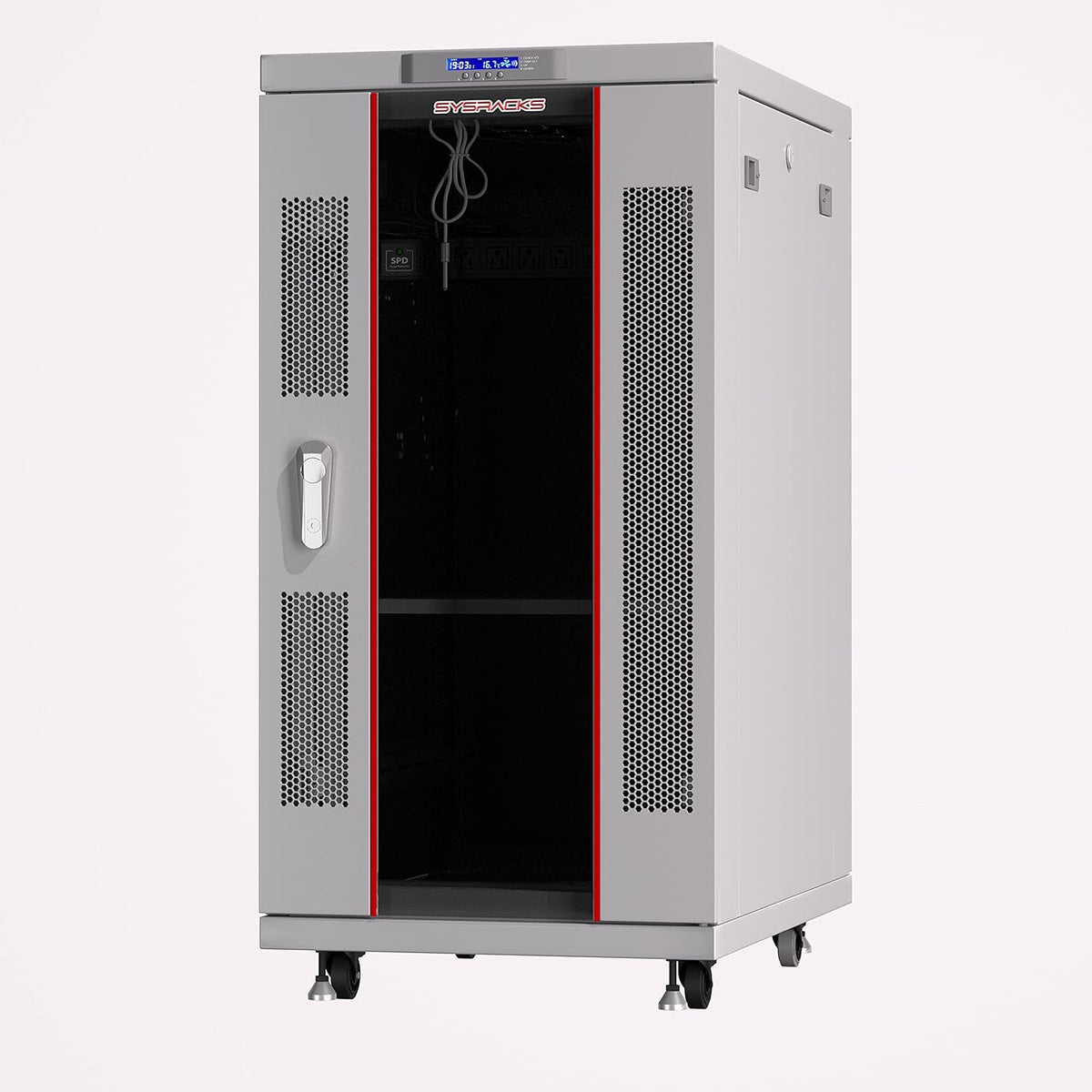 22U 35 Inch Deep Grey White Server Rack Cabinet Enclosure on Wheels V118436