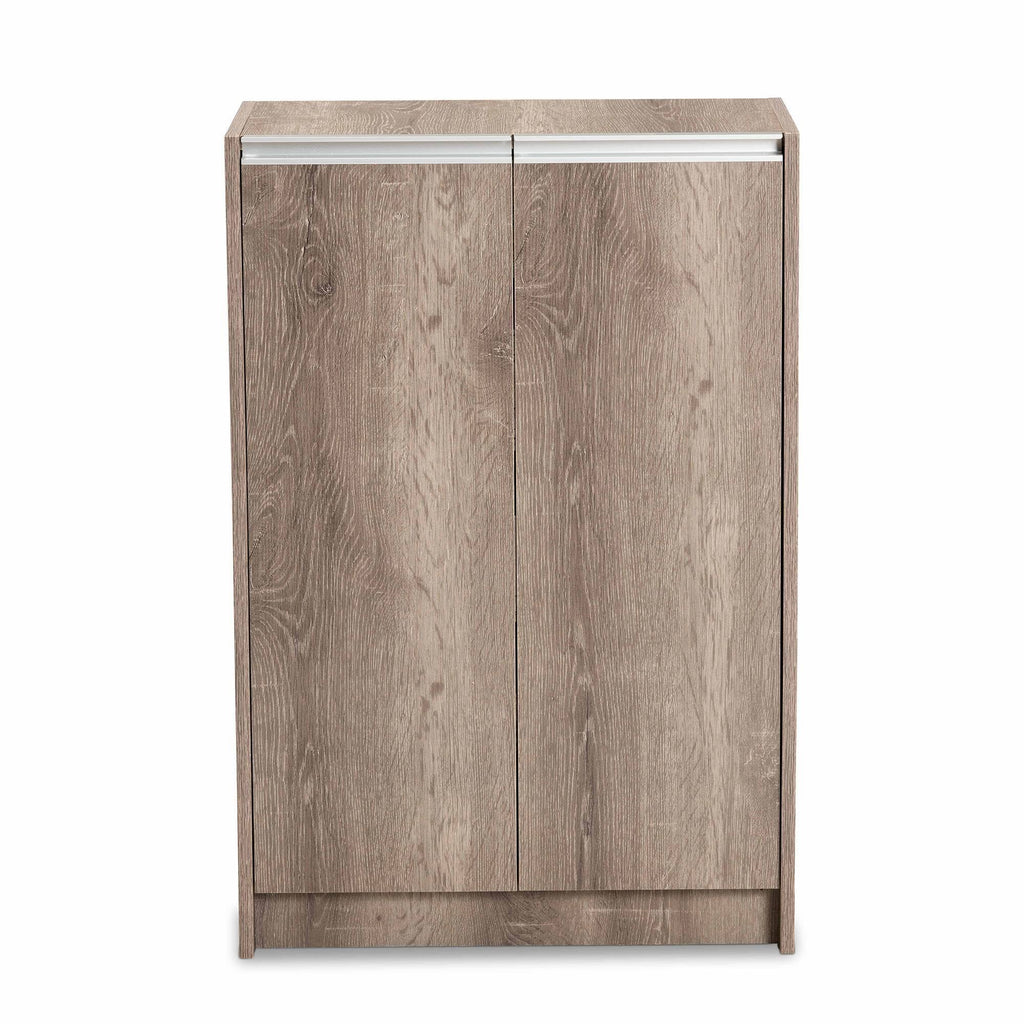 Weathered Oak Finished Wood 2-Door Shoe Cabinet E1709