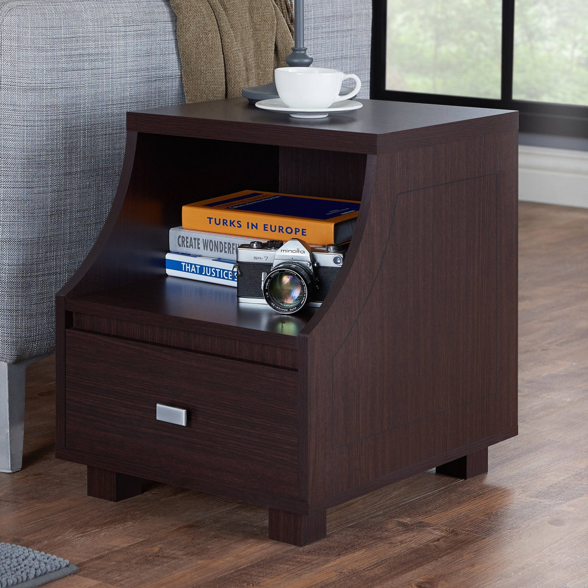 Modern Walnut 1-Drawer Storage End Table X976