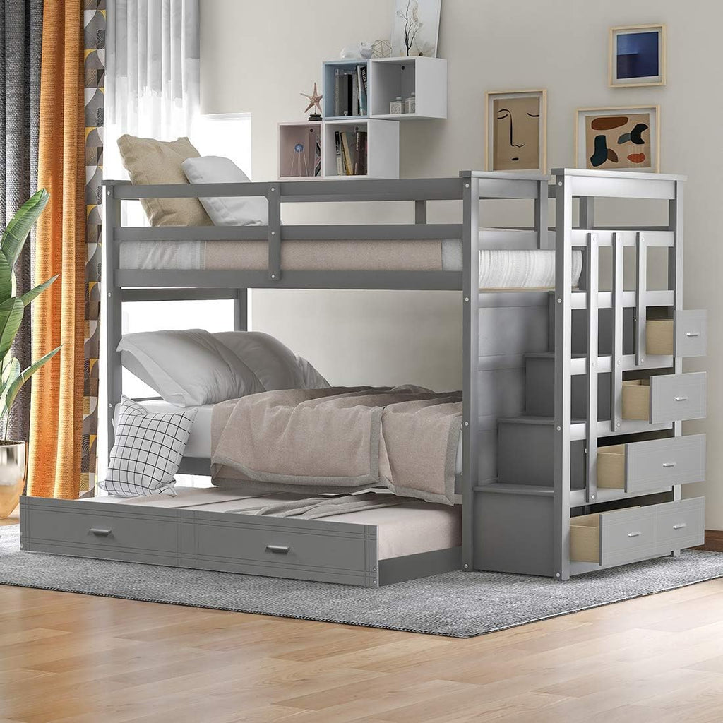 Twin Over Twin Bunk Bed with Trundle and Staircase X949221