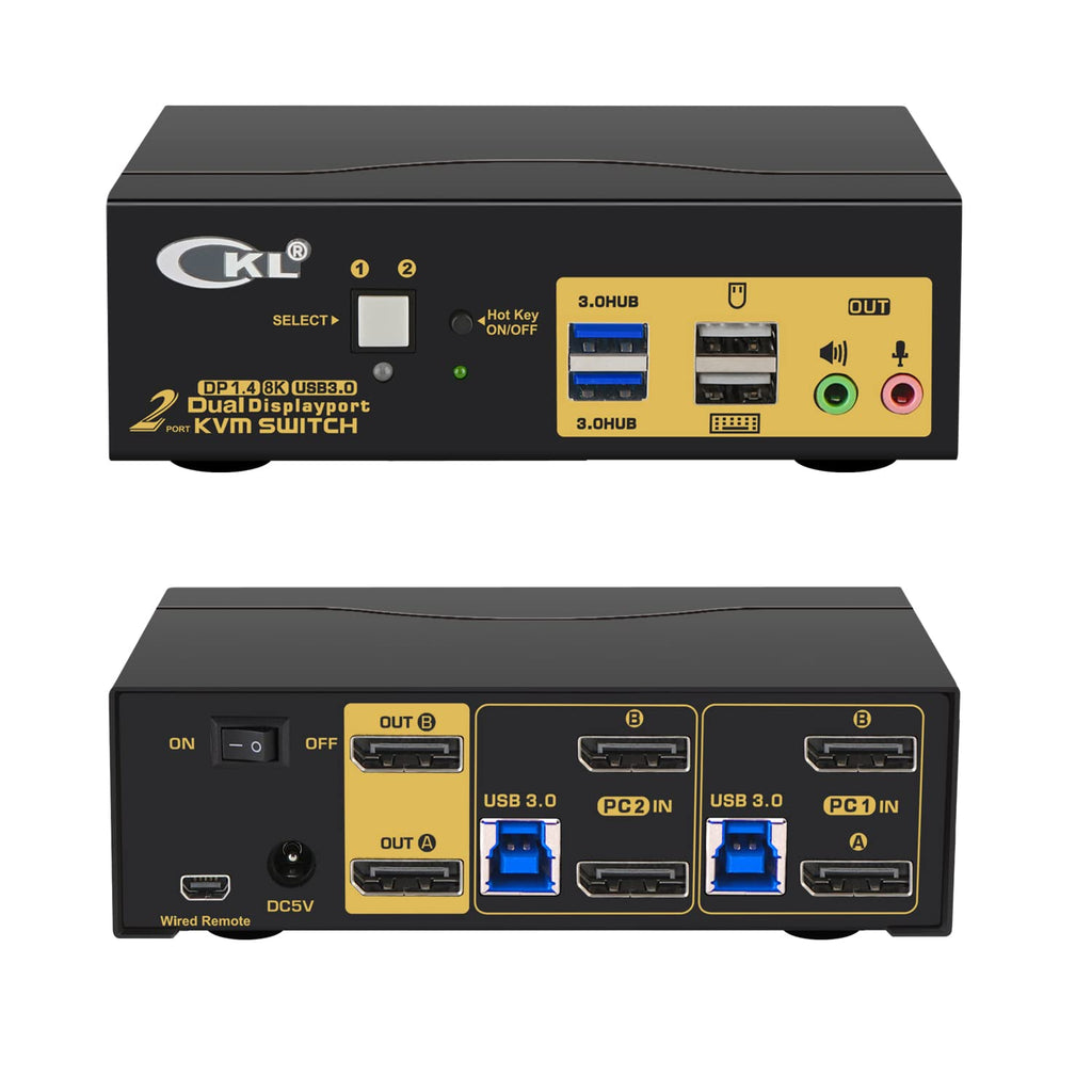 2 Port USB 3.0 KVM Switch Dual Monitor DisplayPort 1.4 4K@144Hz 8K@30Hz K6398