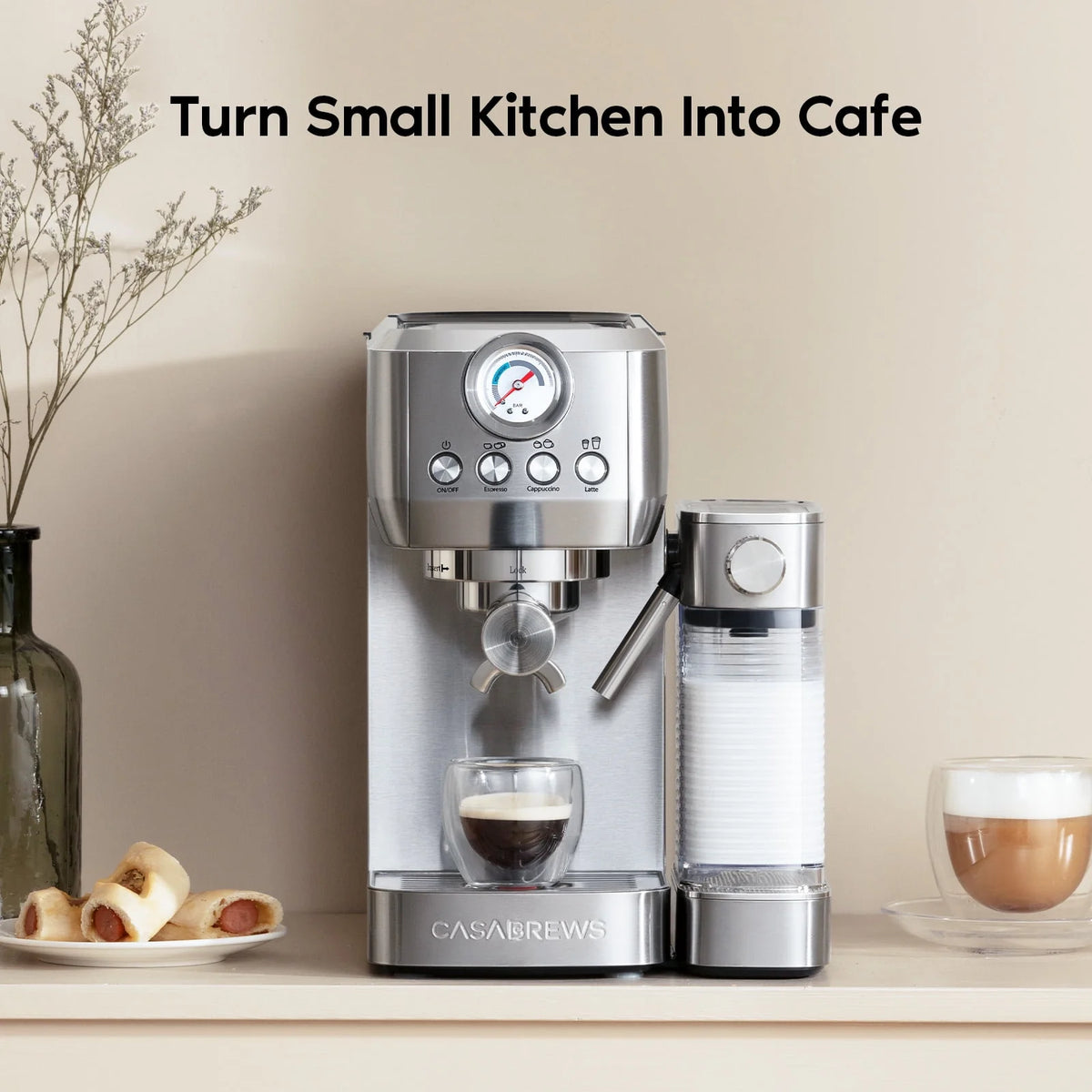 20 Bar Stainless Steel Espresso Machine with Milk Tank P2505