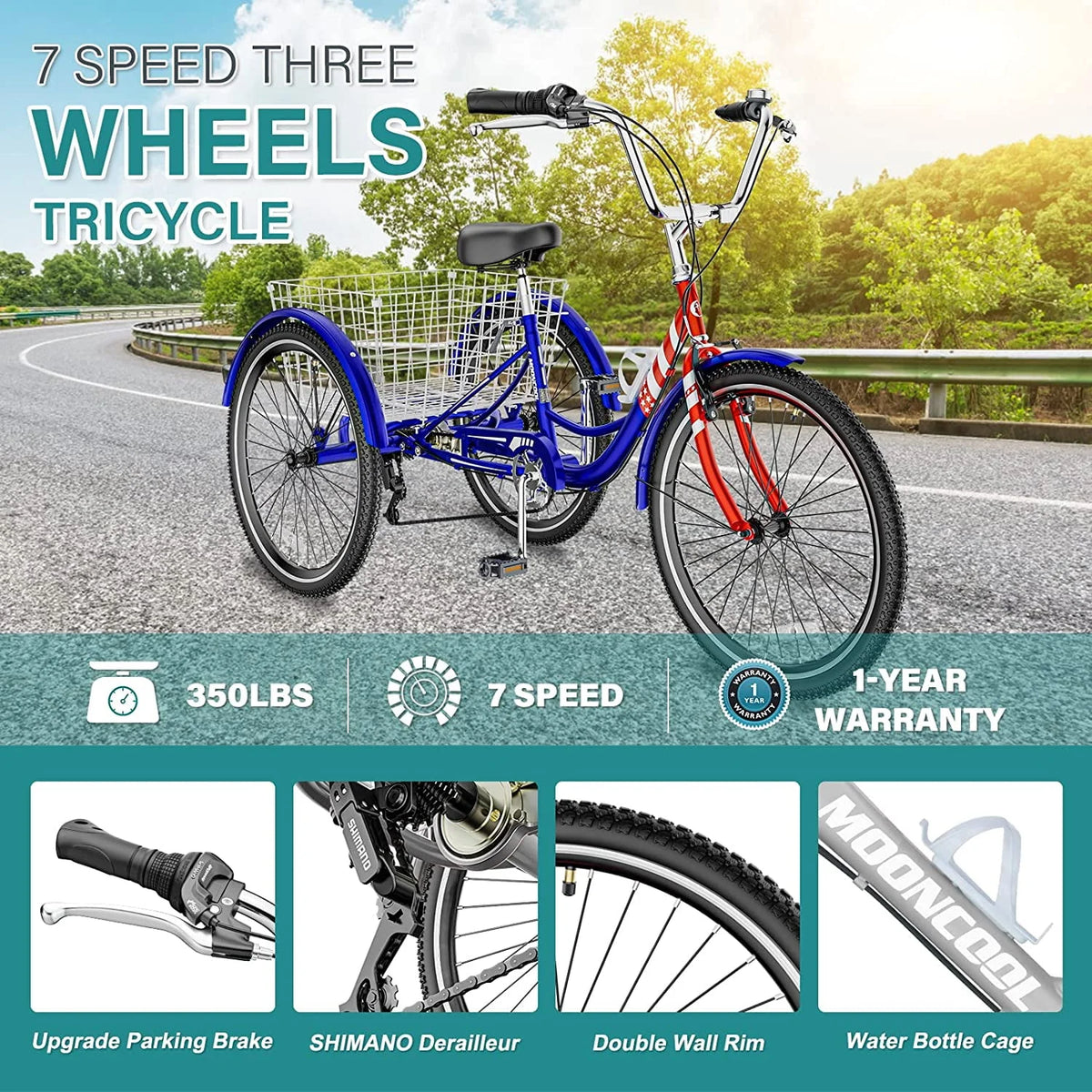 20/24/26 inch Adult Tricycle 3 Wheel Bike with Cargo Basket B844704