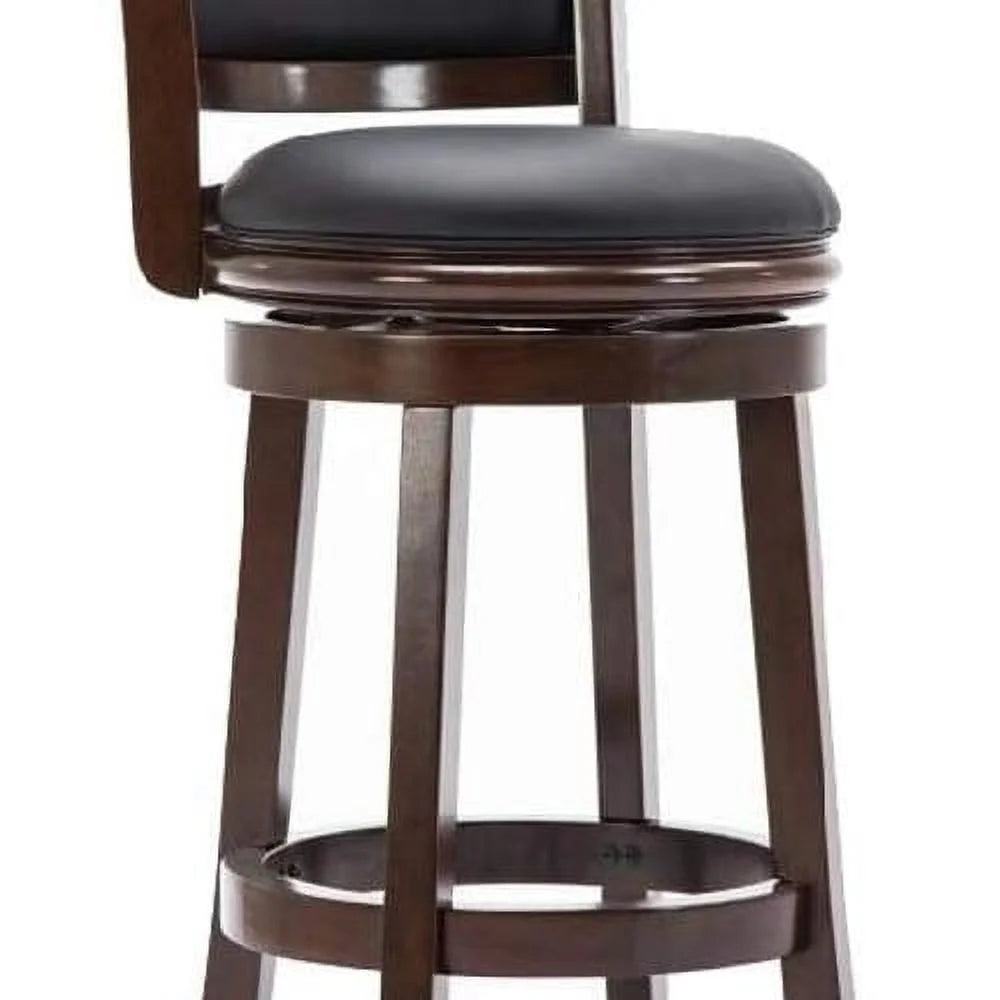 Brown Wooden Swivel Barstool With Padded Seat And Back W394017