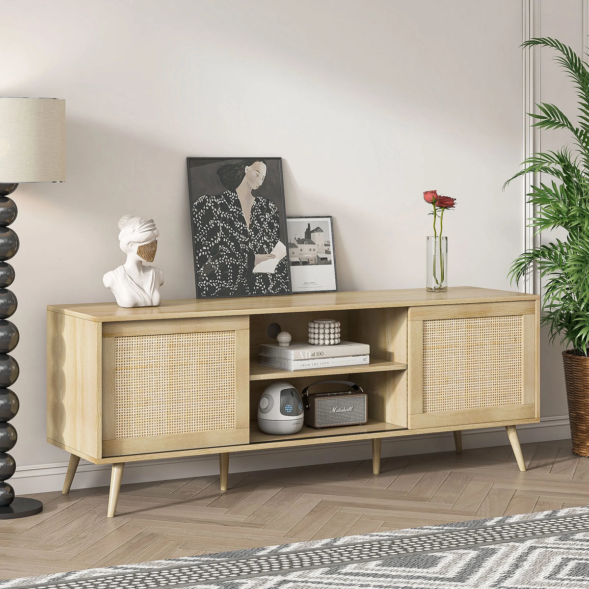 Farmhouse Rattan TV Stand for 75 inch TV D77185