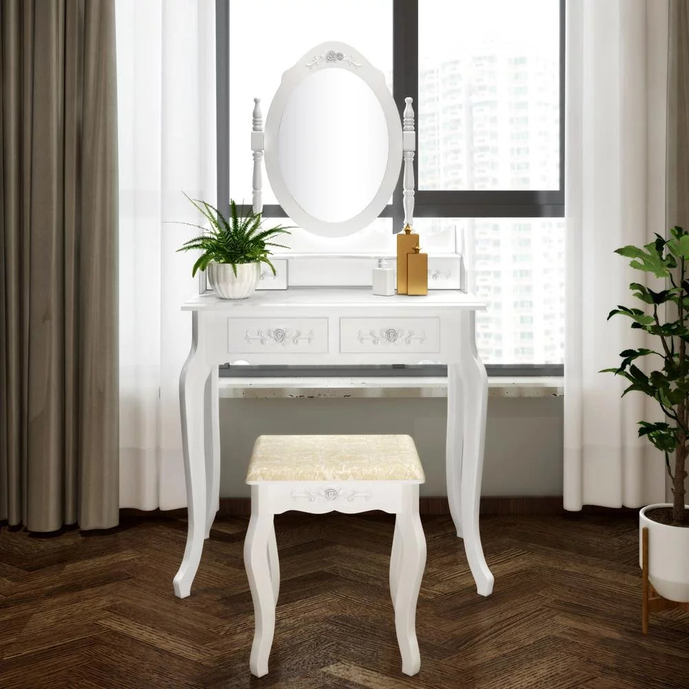 White Vanity Table Set with Mirror and 4 Drawers H637303