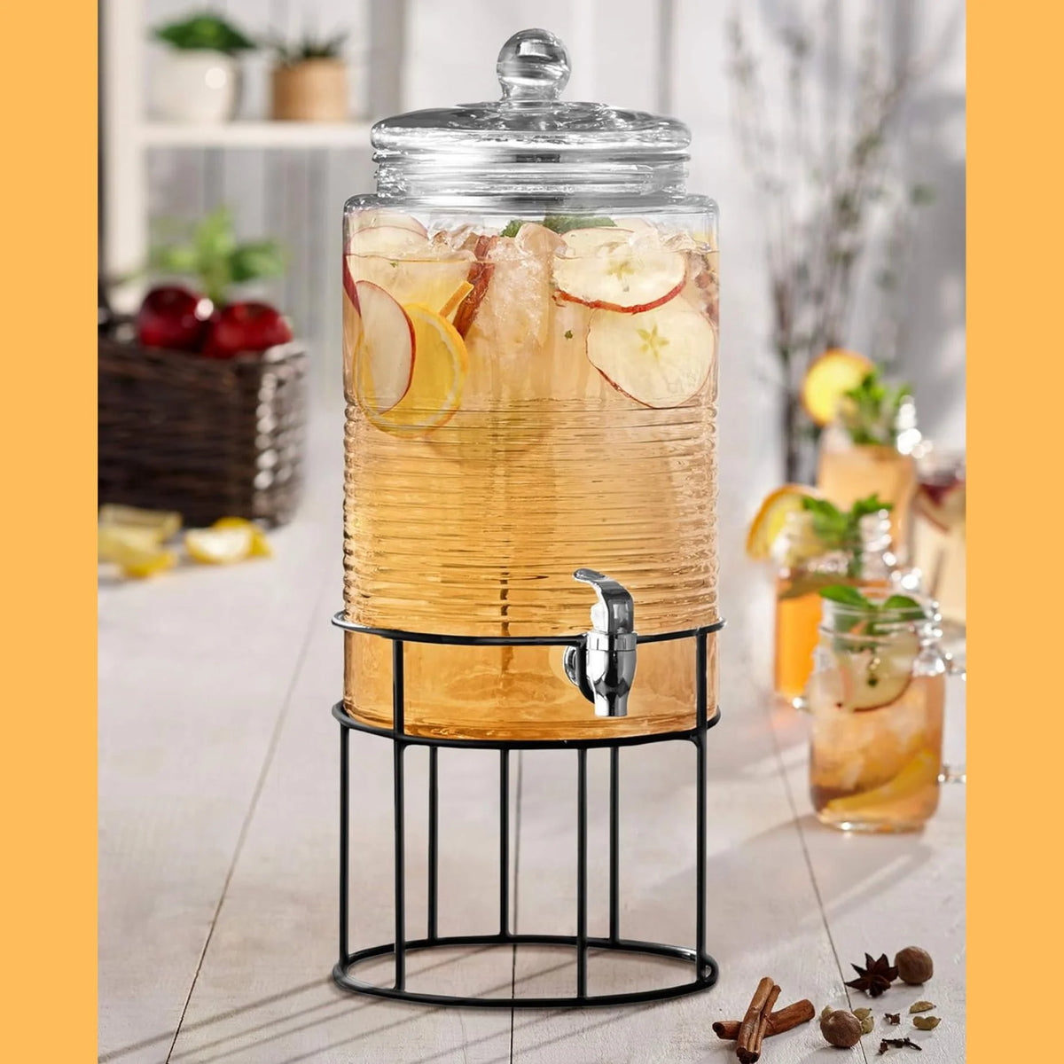 Clear Glass Drink Dispenser with Spigot and Stand H8771