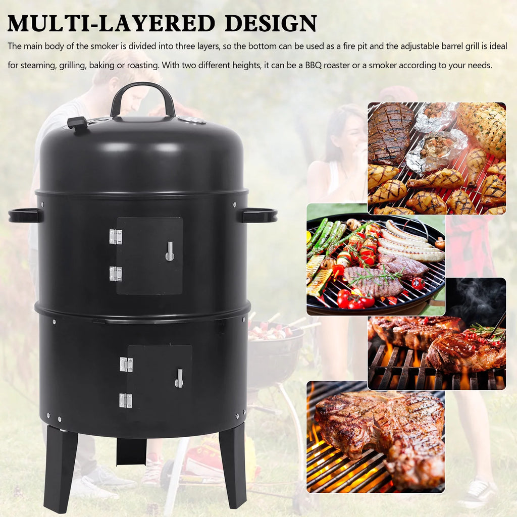 Detachable 3-in-1 Vertical Charcoal BBQ Smoker Grill W349842
