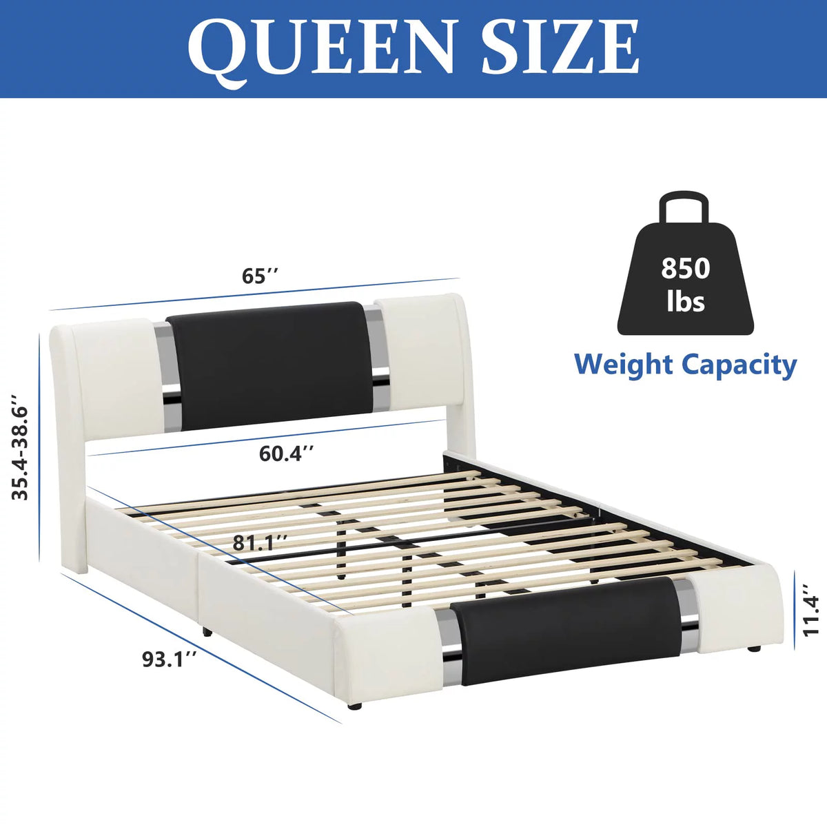 Queen Size Faux Leather Upholstered Platform Bed Frame with LED Light Headboard X503274