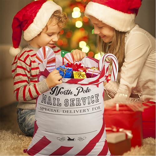 2 Pack Christmas Stripe Canvas Santa Sack with Drawstring S537806