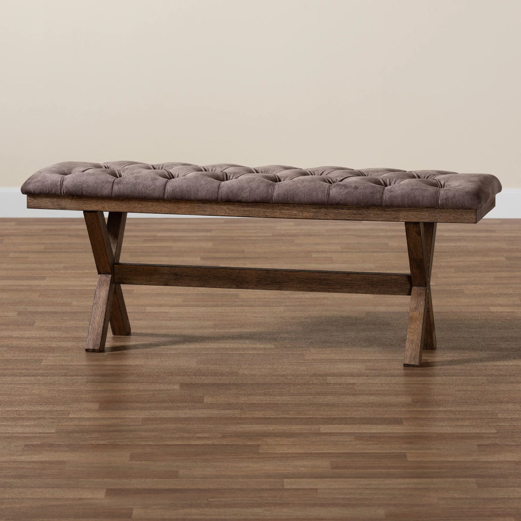 Chocolate Velvet Fabric and Dark Brown Finished Wood Bench Y617018