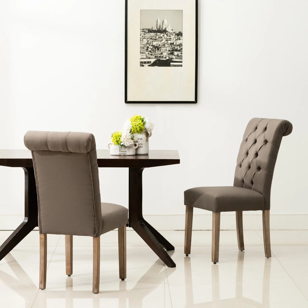 Grey Linen Fabric Tufted Dining Chair Set of 2 T18454