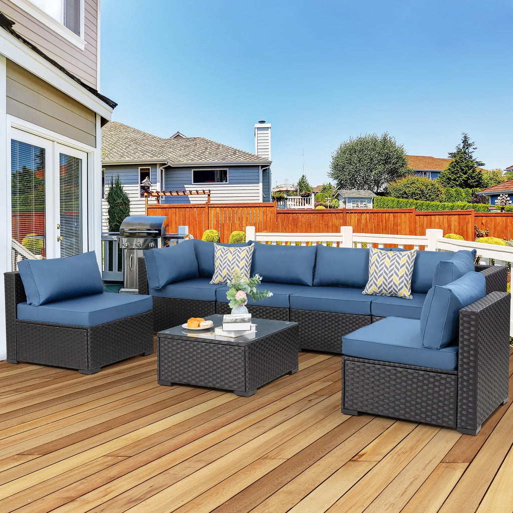 7 Pieces All-Weather Rattan Sectional Sofa with Tea Table E41427