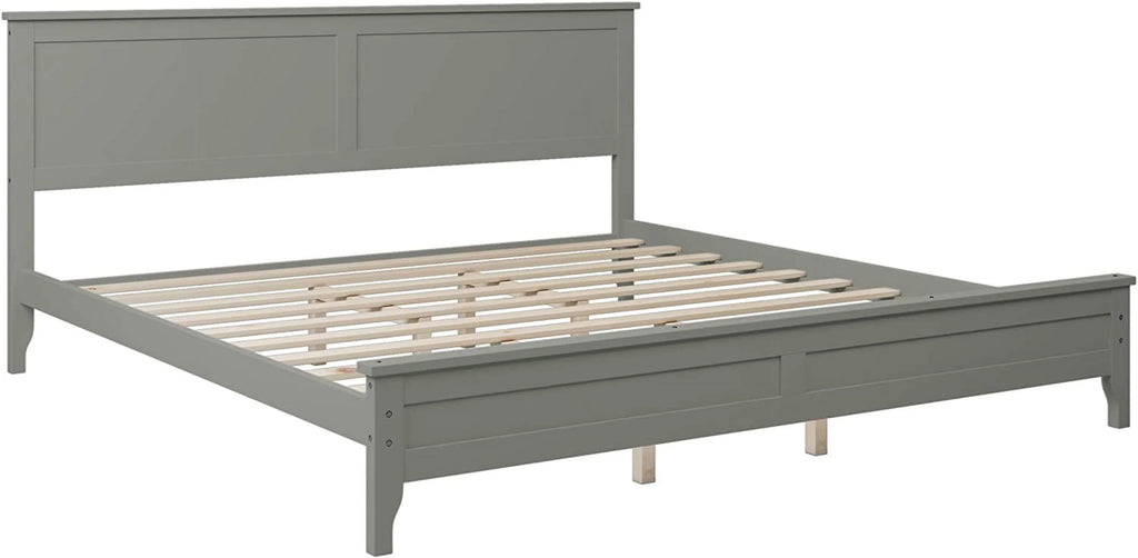 King Size Wood Platform Bed Frame with Headboard and Slat Support, Grey W2152