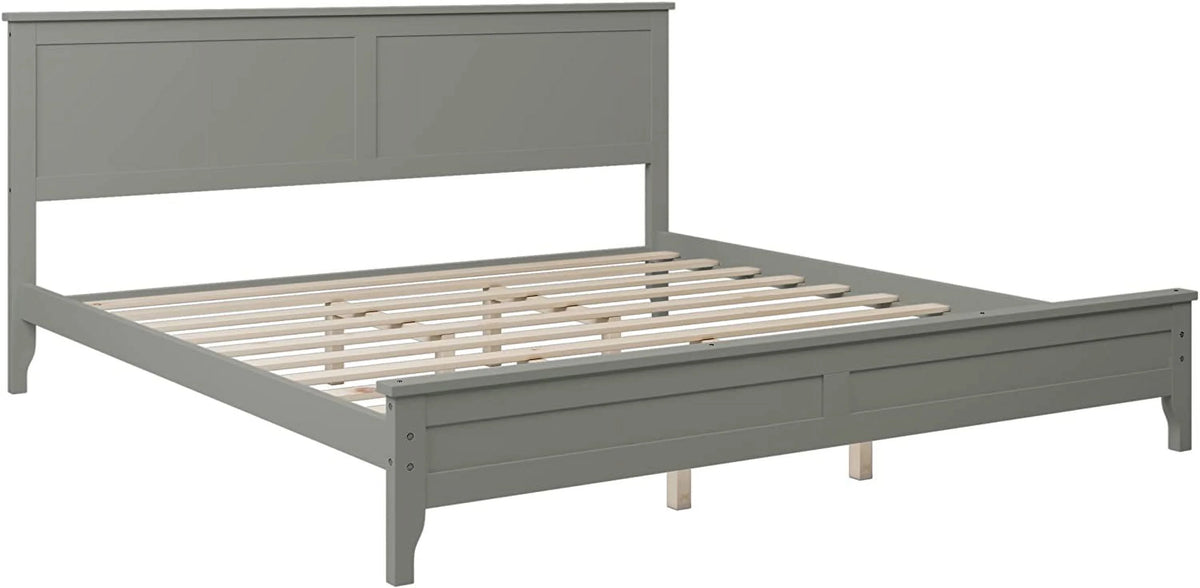King Size Wood Platform Bed Frame with Headboard and Slat Support, Grey W2152