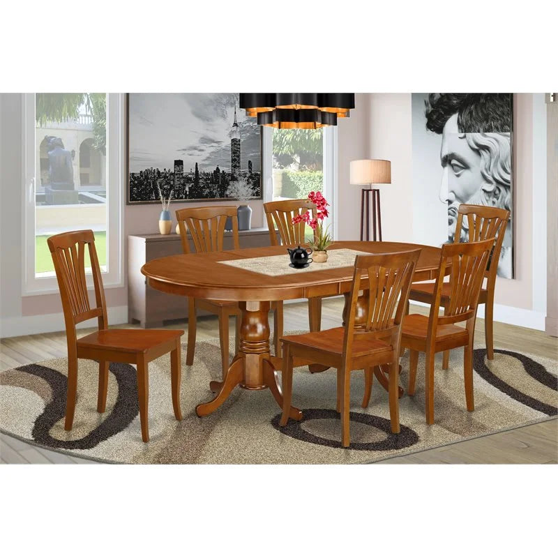 7-piece Brown Dining Set with Wood Seat S390