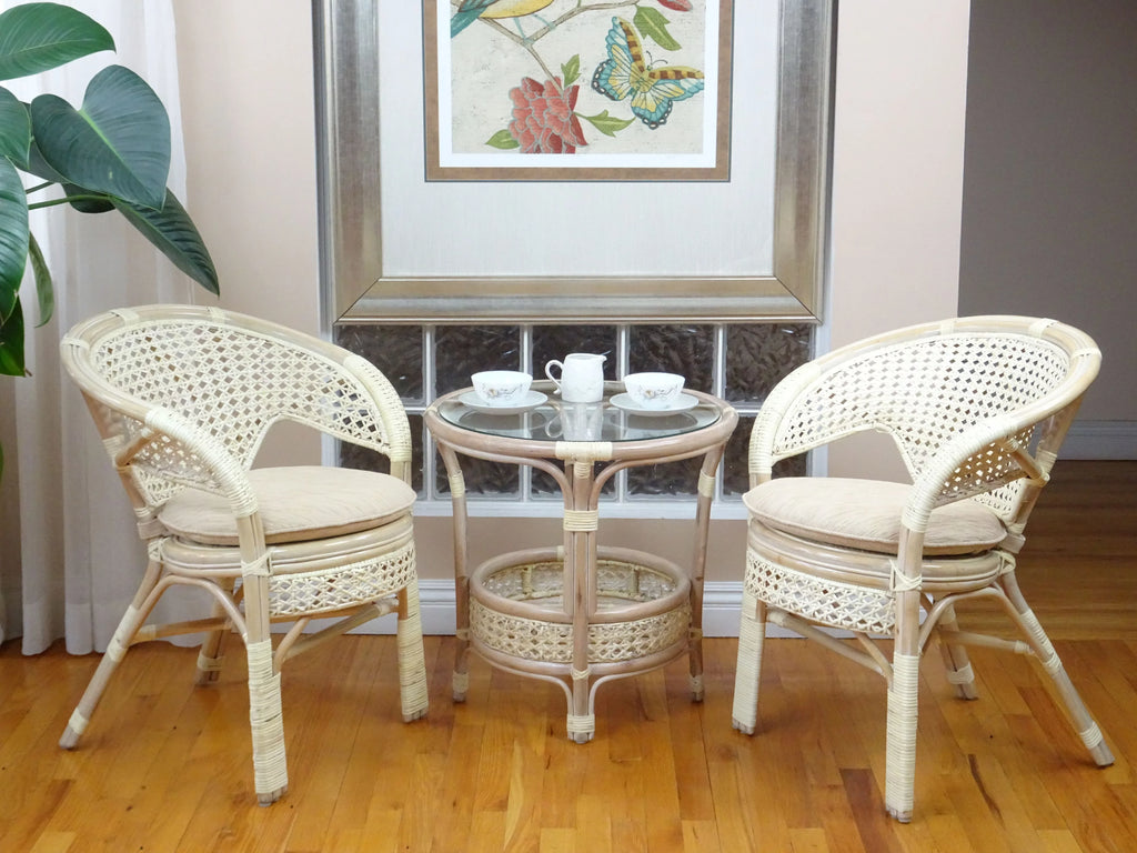 Set of 4 White Wash Rattan Wicker Dining Armchairs R120