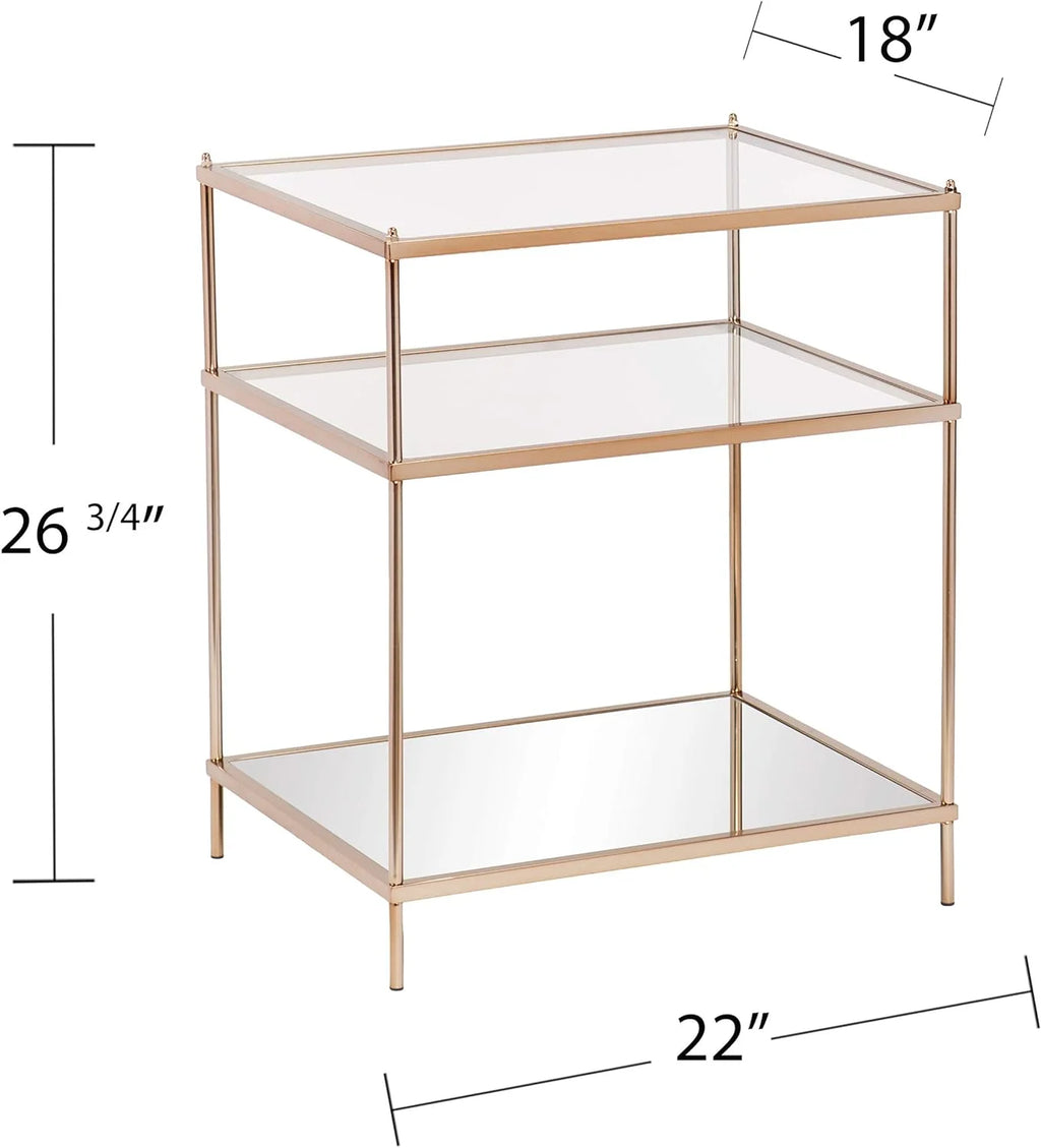 Mirrored Side Table, 3-Tier, Copper N8209