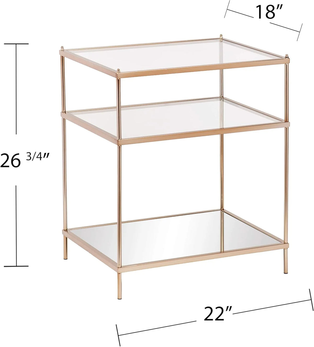Mirrored Side Table, 3-Tier, Copper N8209
