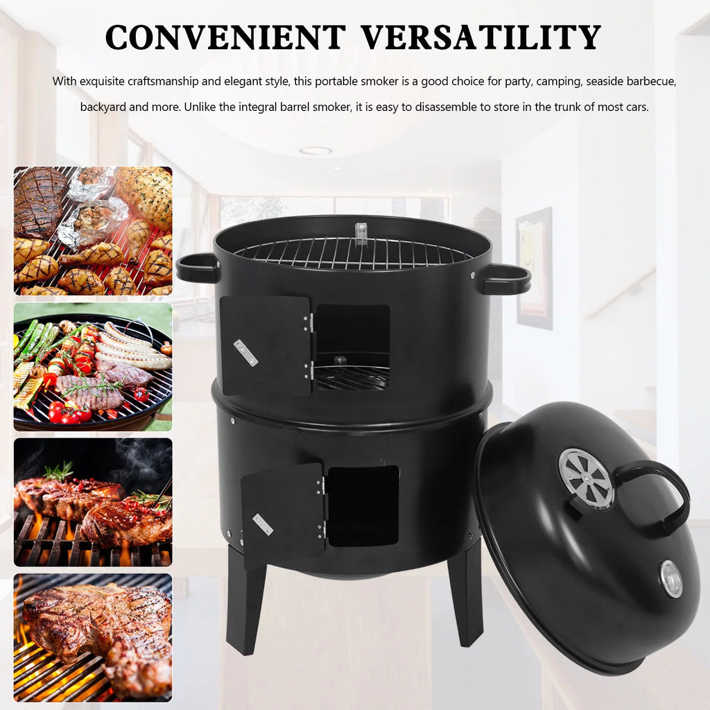 Detachable 3-in-1 Vertical Charcoal BBQ Smoker Grill W349842