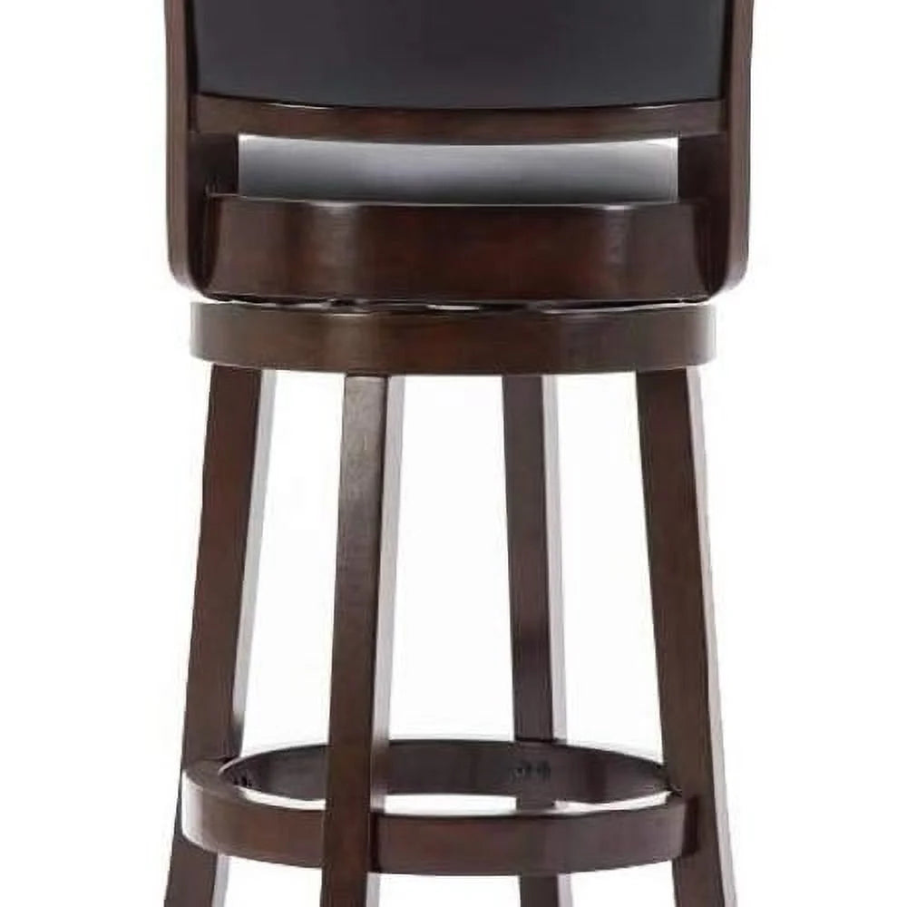 Brown Wooden Swivel Barstool With Padded Seat And Back W394017