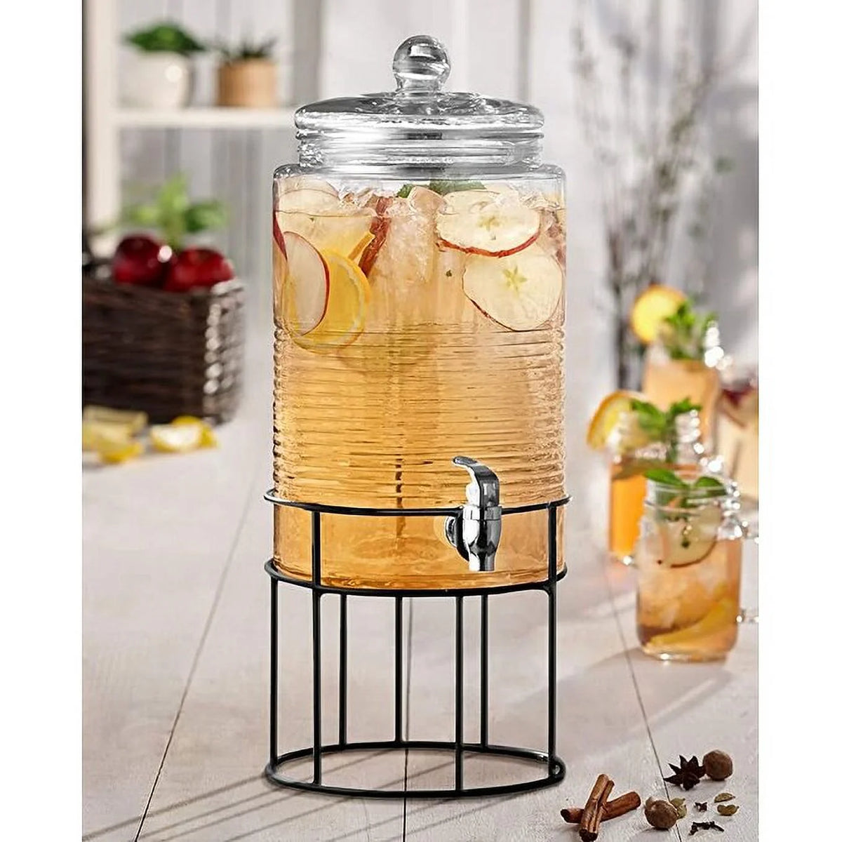 Clear Glass Drink Dispenser with Spigot and Stand H8771