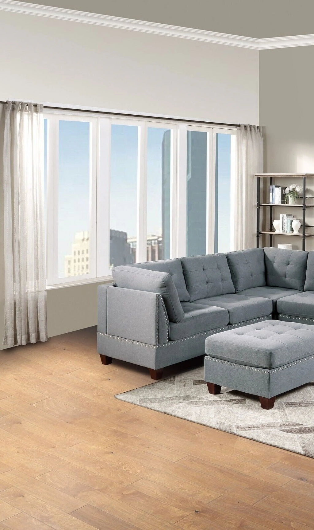 Gray Fabric Sectional Sofa Set 9pcs T14655