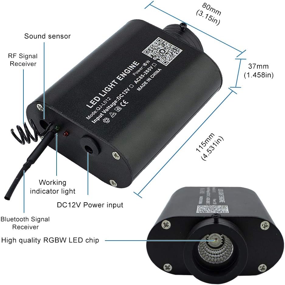 16W Fibre Optic Star Ceiling Light Kit RGBW Sound Sensor with Remote and Fiber Cable 550pcs 0.75mm 13.1ft/4m R62082