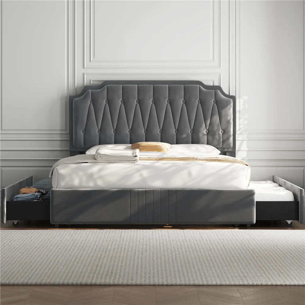 Queen Upholstered Bed with 4 Storage Drawers H736