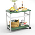 Outdoor Dining Cart Table Aluminum Grill Table with Wheels J409