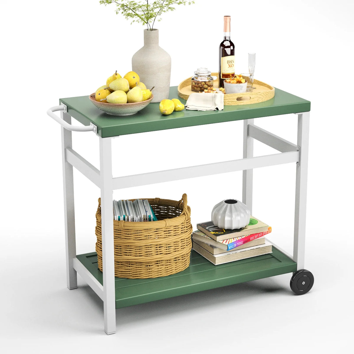 Outdoor Dining Cart Table Aluminum Grill Table with Wheels J409