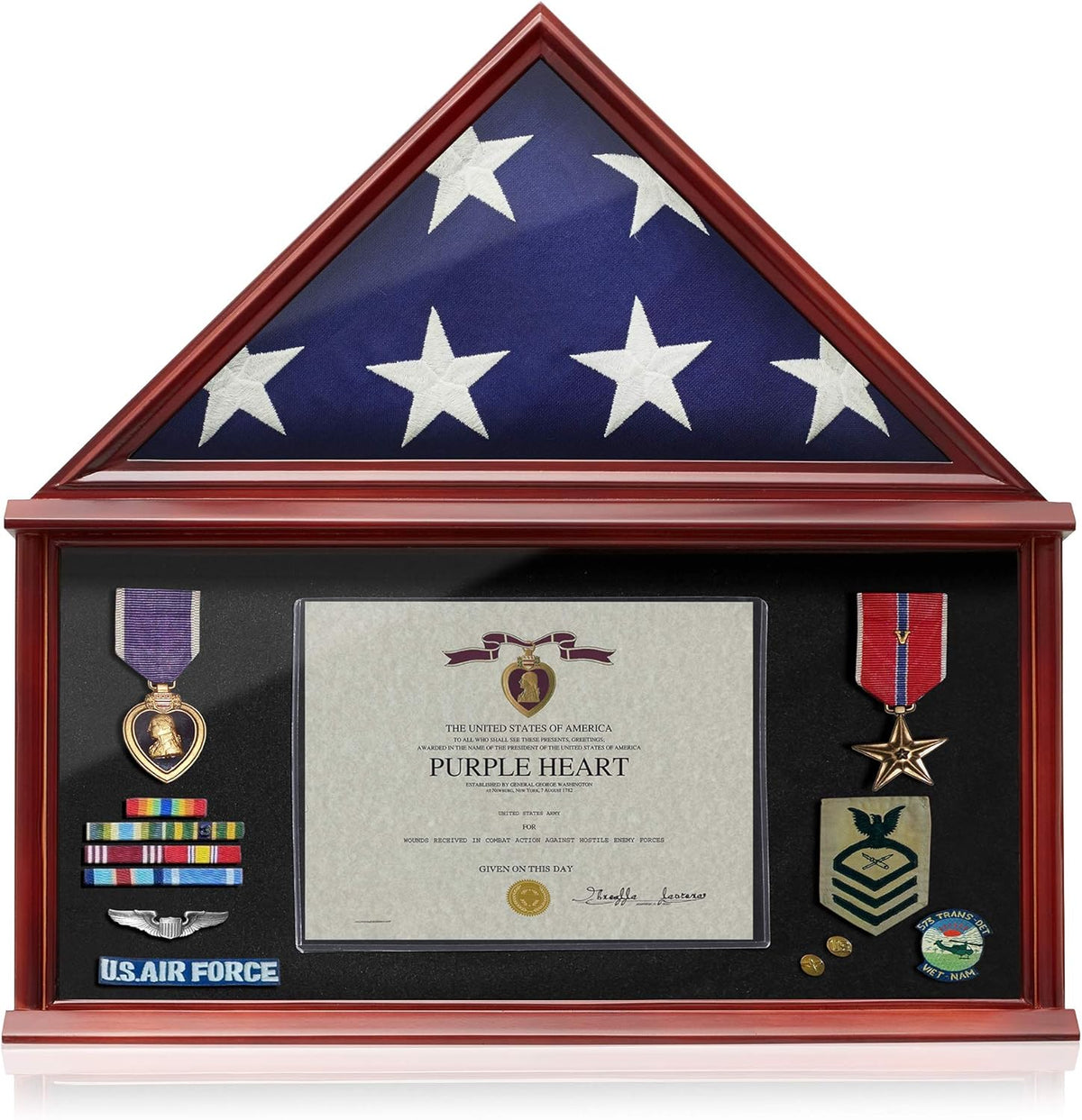 Large Solid Wood Mahogany Finish Flag Display Case R799