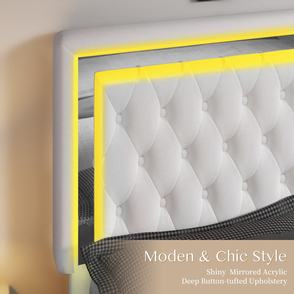Queen Size Velvet Button Tufted LED Bed Frame K1250