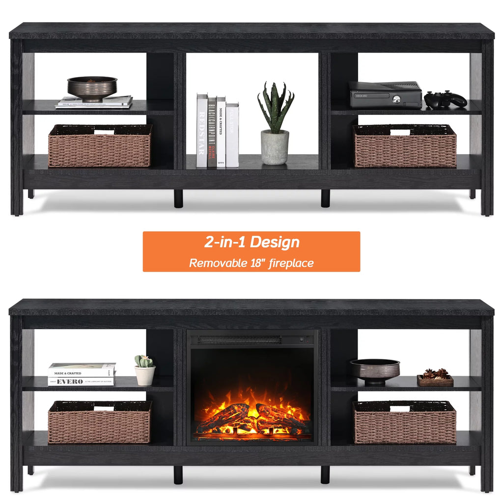 Black 70 inch Wood Fireplace TV Stand D698519