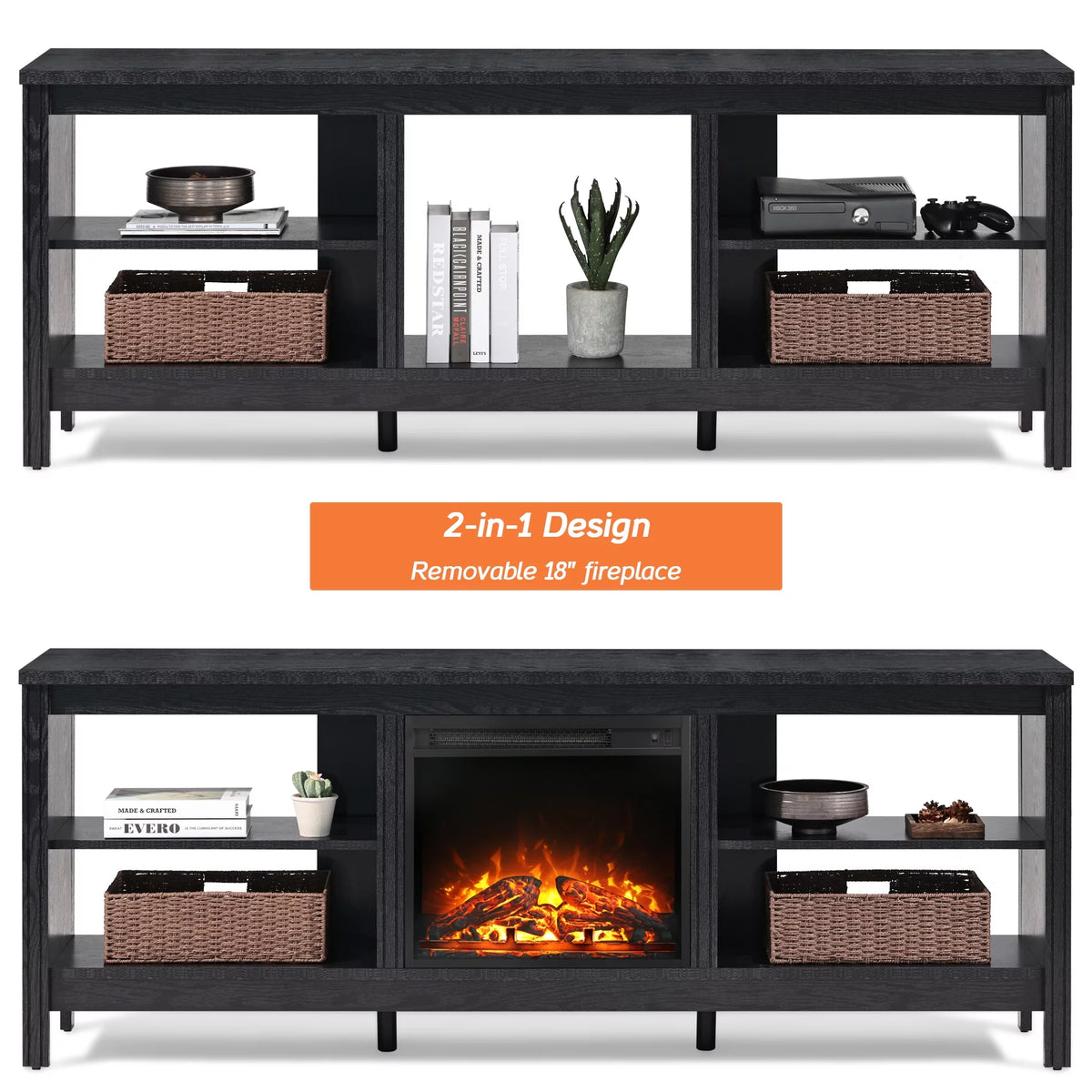 Black 70 inch Wood Fireplace TV Stand D698519