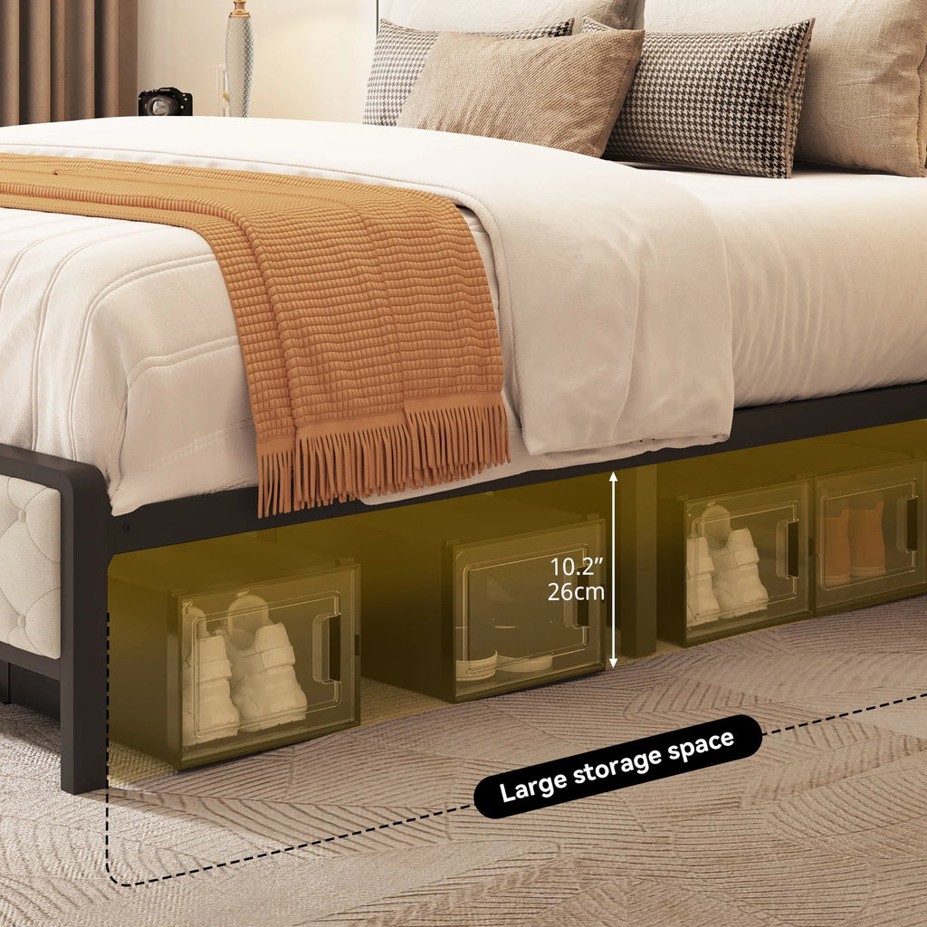 Queen Size Beige Bed Frame with Charging Station and Storage Headboard W19513