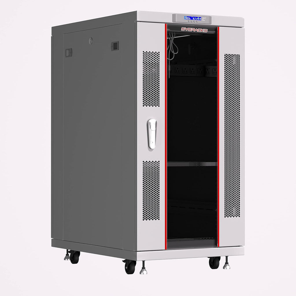 22U 35 Inch Deep Grey White Server Rack Cabinet Enclosure on Wheels V118436
