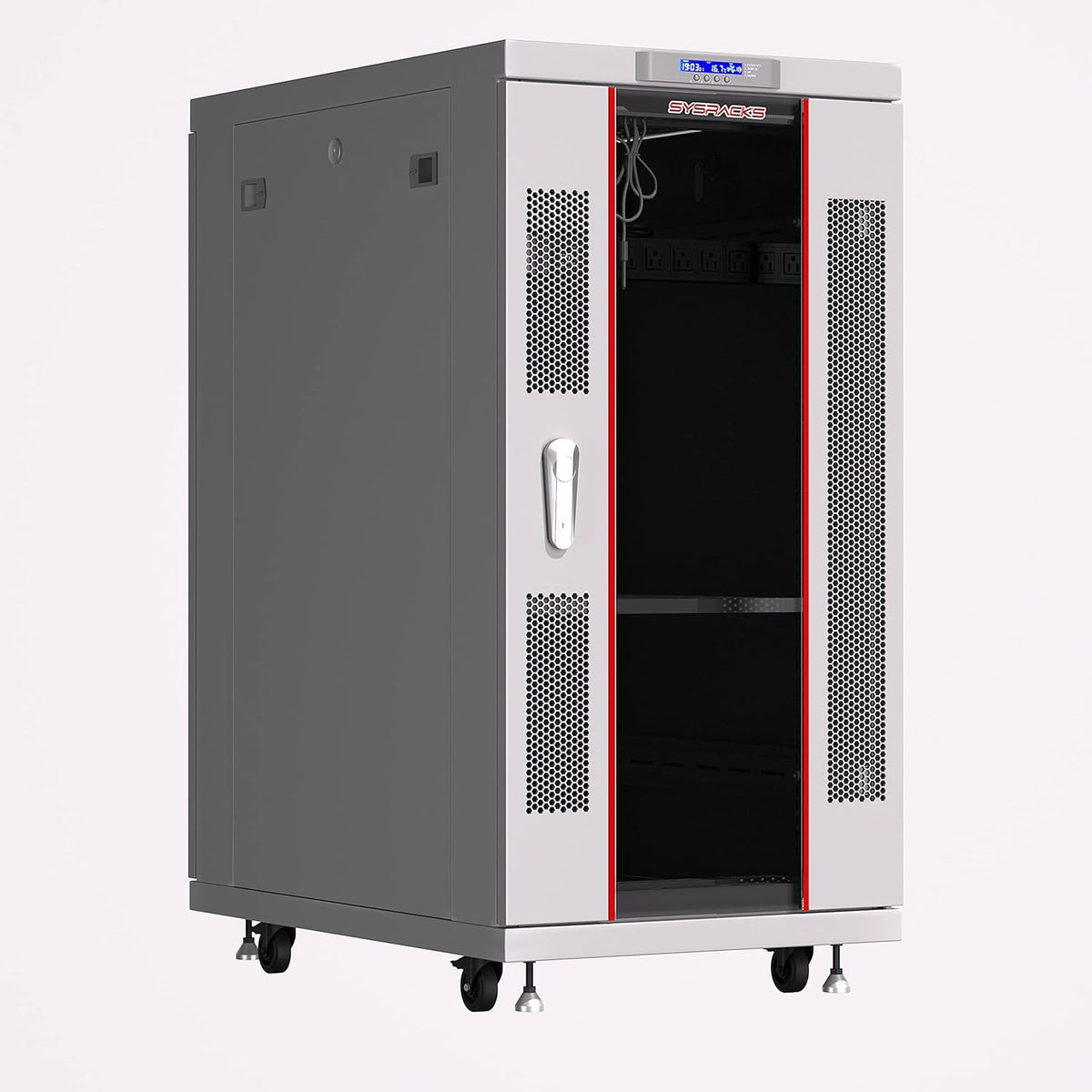 22U 35 Inch Deep Grey White Server Rack Cabinet Enclosure on Wheels V118436
