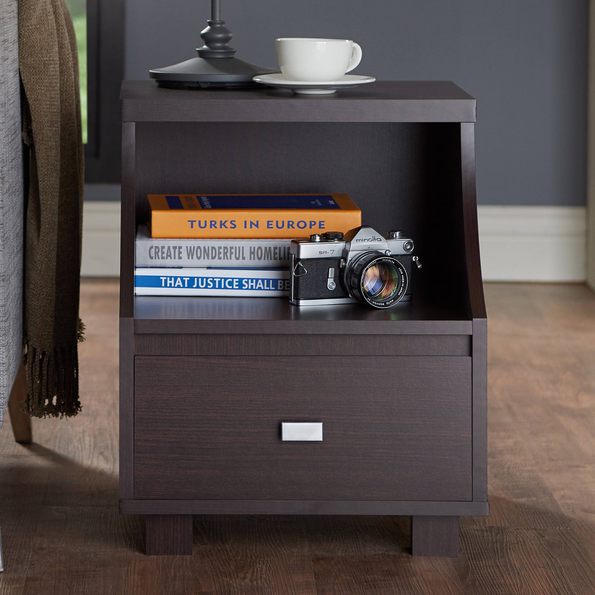 Modern Walnut 1-Drawer Storage End Table X976