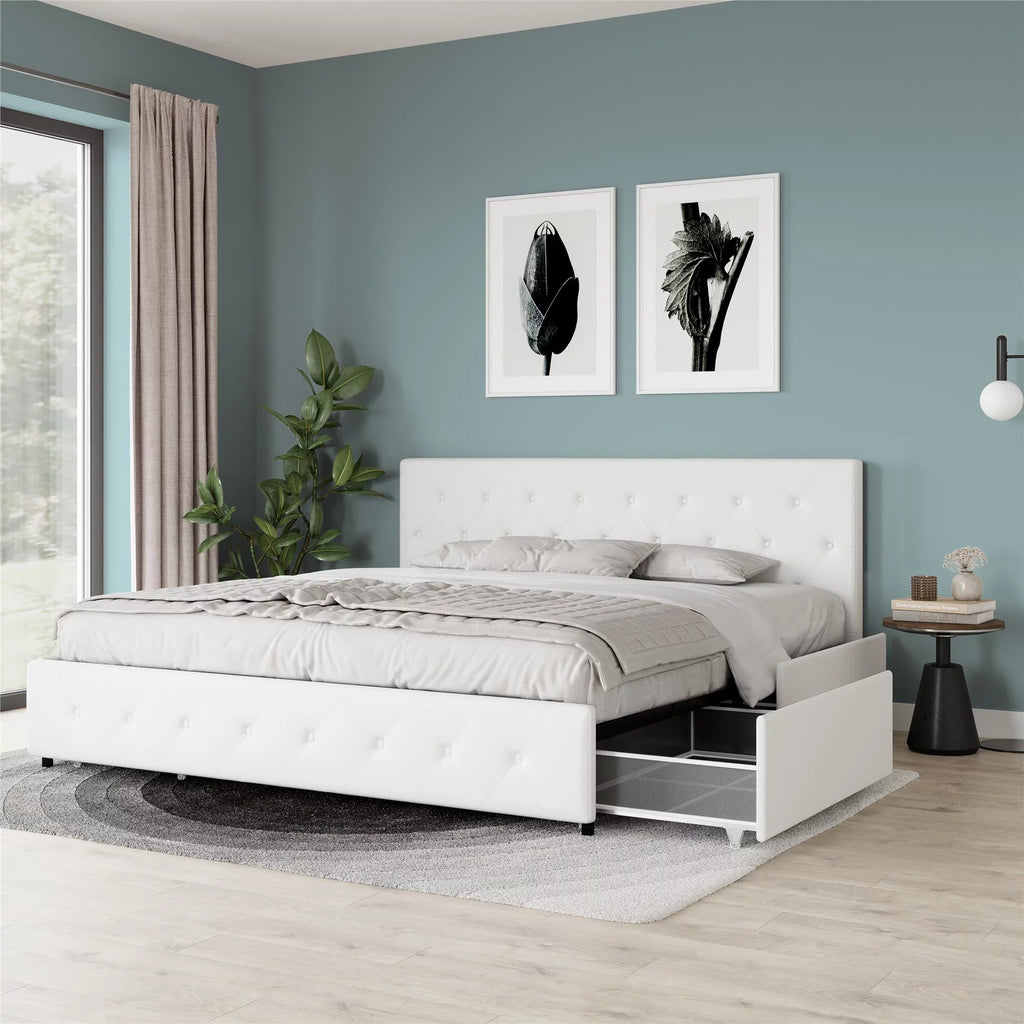 Black Faux Leather Queen Upholstered Storage Bed D7211