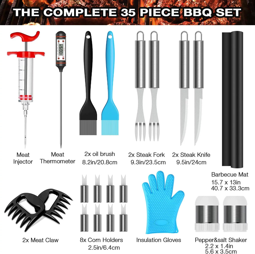 35 Pcs BBQ Grill Accessories Set with Thermometer, Fork, Tongs R5942
