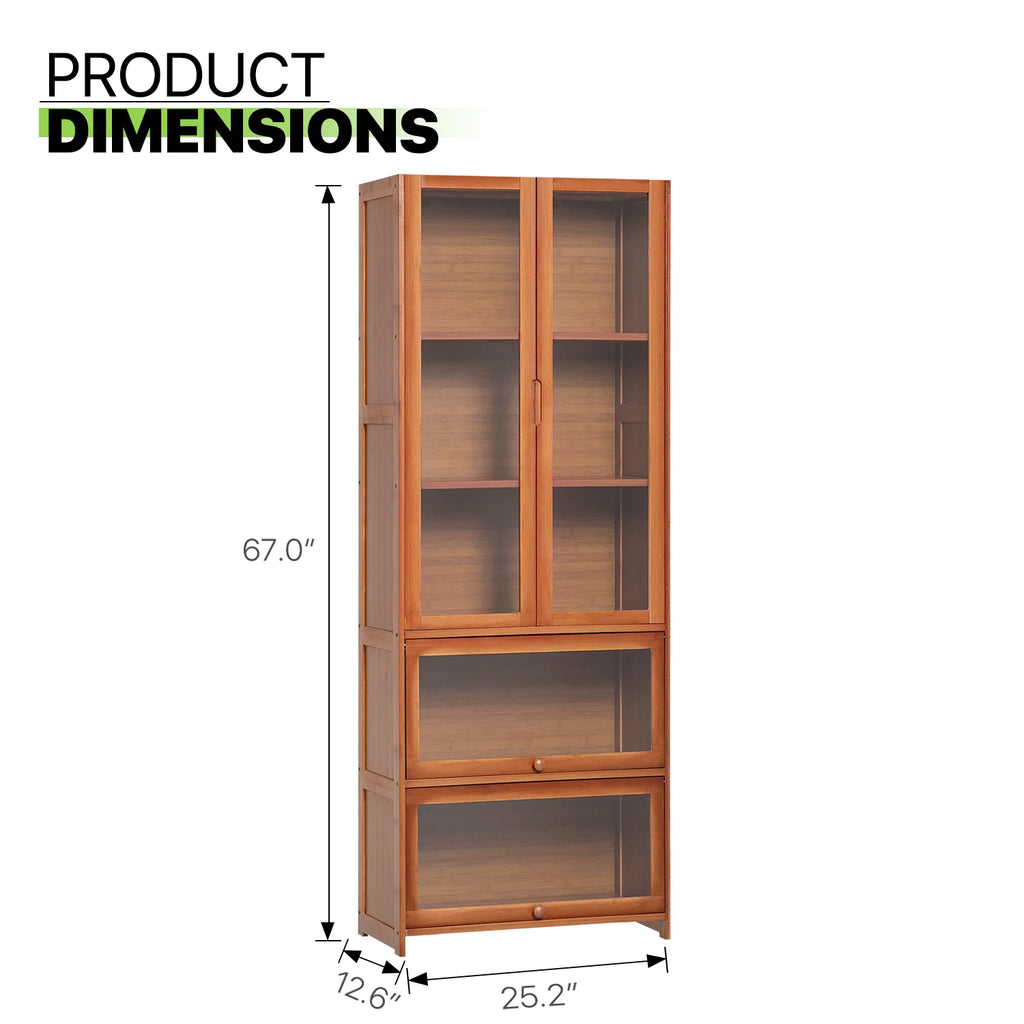 Bamboo 5 Tier Bookcase with Acrylic Doors I573663
