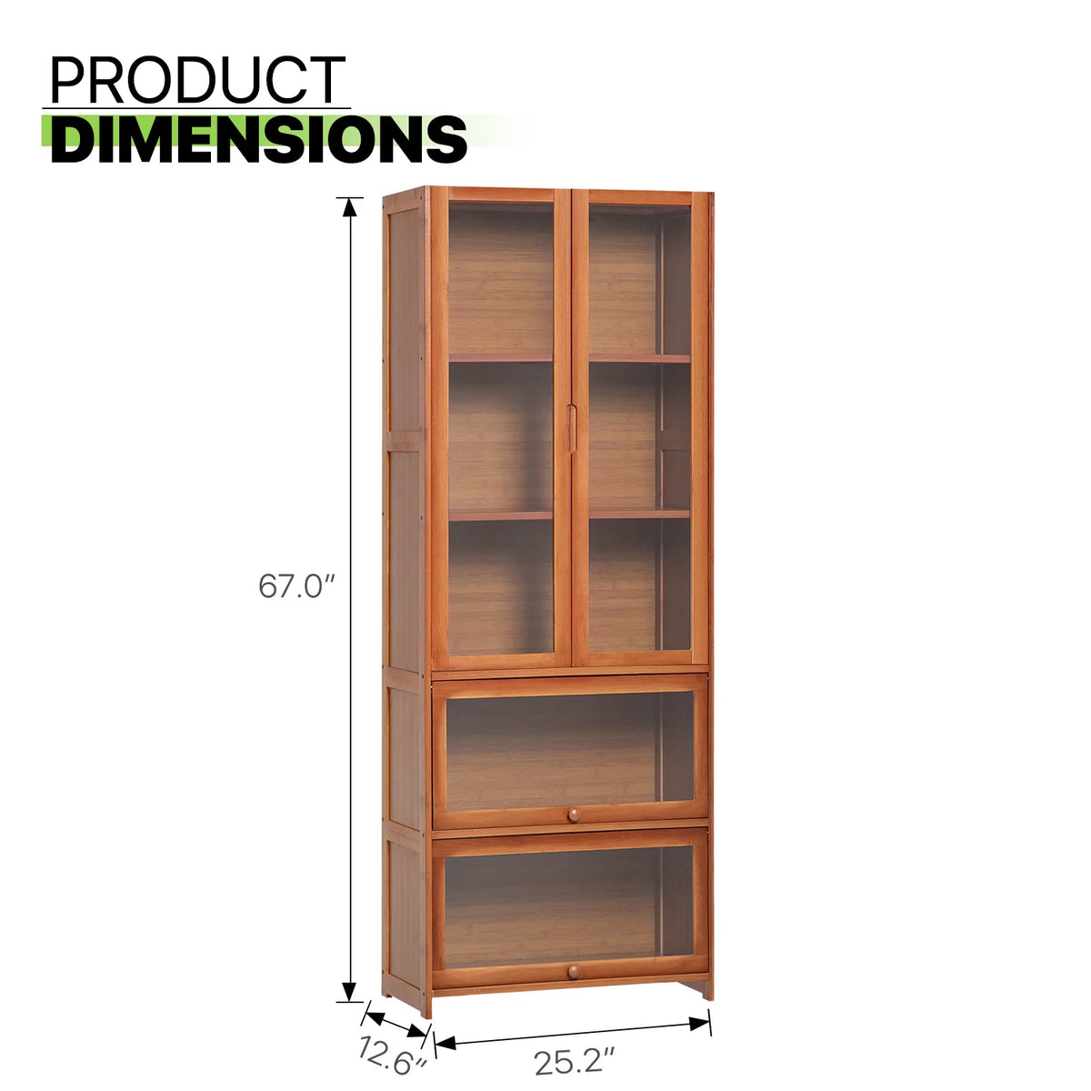 Bamboo 5 Tier Bookcase with Acrylic Doors I573663