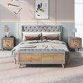 4 Piece Linen Platform Bed Frame with Nightstands and Storage Bench Z426918