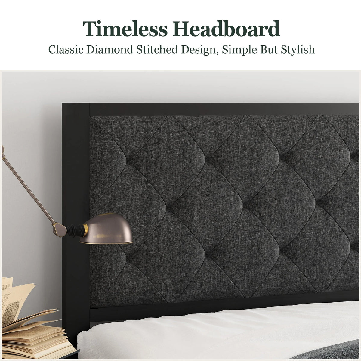 Twin Size Metal Bed Frame with Upholstered Headboard D9605