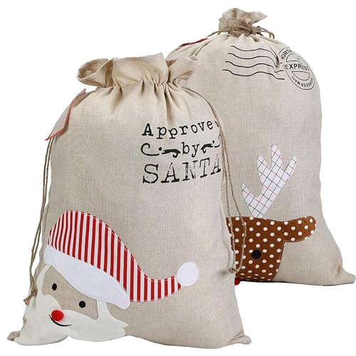 2 Pack Christmas Stripe Canvas Santa Sack with Drawstring S537806